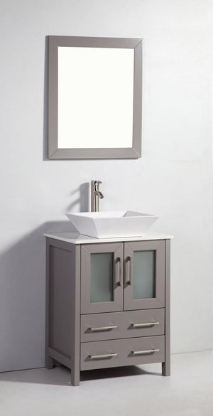 Ravenna 24 in. W x 18.5 in. D x 36 in. H Bathroom Vanity in Grey with Single Basin Top in White Ceramic and Mirror