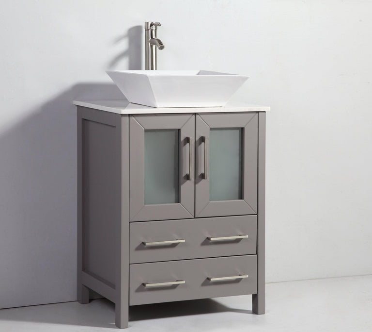 Ravenna 24 in. W x 18.5 in. D x 36 in. H Bathroom Vanity in Grey with Single Basin Top in White Ceramic and Mirror