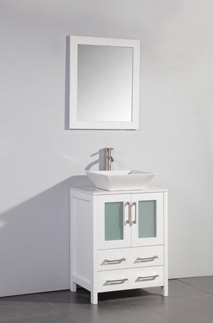 Ravenna 24 in. W x 18.5 in. D x 36 in. H Bathroom Vanity in White with Single Basin Top in White Ceramic and Mirror