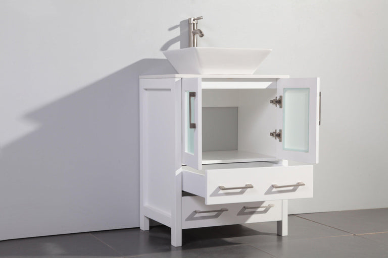 Ravenna 24 in. W x 18.5 in. D x 36 in. H Bathroom Vanity in White with Single Basin Top in White Ceramic and Mirror