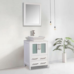 Vanity Art 24 in. Single Sink Vanity Cabinet with Ceramic Vessel Sink & Mirror - White, VA3124W
