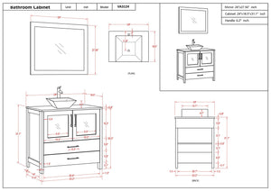 Vanity Art 60 in. Double Sink Vanity Cabinet with Ceramic Vessel Sink & Mirror - Grey, VA3124-60G