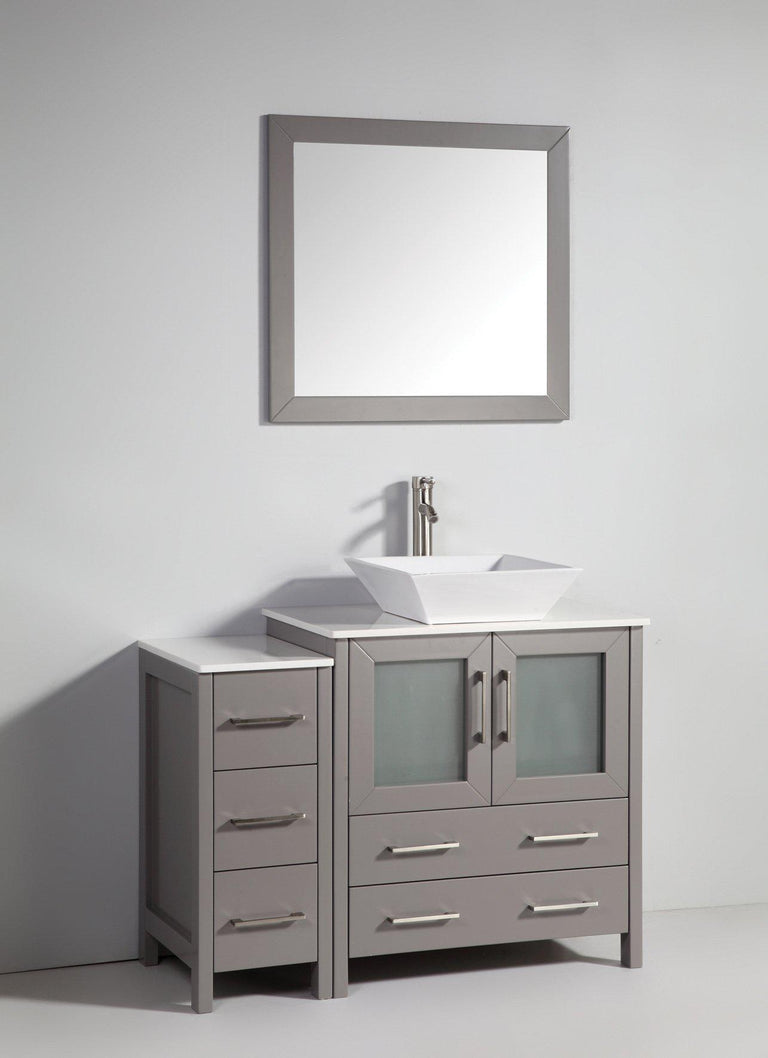 Vanity Art 42 in. Single Sink Vanity Cabinet with Ceramic Vessel Sink & Mirror - Grey, VA3130-42G