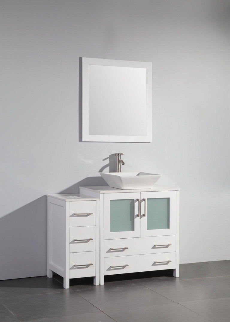 Vanity Art 42 in. Single Sink Vanity Cabinet with Ceramic Vessel Sink & Mirror - White, VA3130-42W