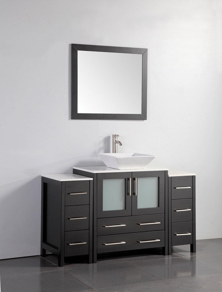 Vanity Art 54 in. Single Sink Vanity Cabinet with Ceramic Vessel Sink & Mirror - Espresso, VA3130-54E