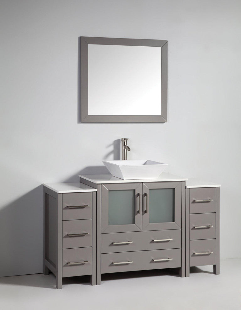 Vanity Art 54 in. Single Sink Vanity Cabinet with Ceramic Vessel Sink & Mirror - Grey, VA3130-54G