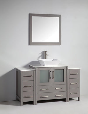 Vanity Art 54 in. Single Sink Vanity Cabinet with Ceramic Vessel Sink & Mirror - Grey, VA3130-54G