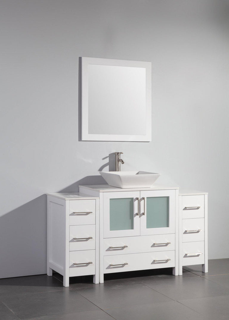 Vanity Art 54 in. Single Sink Vanity Cabinet with Ceramic Vessel Sink & Mirror - White, VA3130-54W