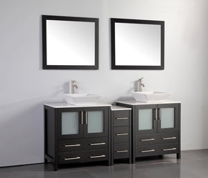 Vanity Art 72 in. Double Sink Vanity Cabinet with Ceramic Vessel Sink & Mirror (Single Cabinet) - Espresso, VA3130-72E
