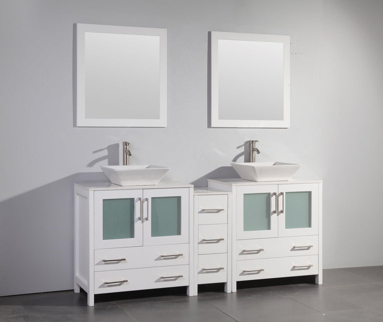 Vanity Art 72 in. Double Sink Vanity Cabinet with Ceramic Vessel Sink & Mirror (Single Cabinet) - White, VA3130-72W