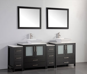 Vanity Art 84 in. Double Sink Vanity Cabinet with Ceramic Vessel Sink & Mirror (Double Cabinet) - Espresso, VA3130-84E