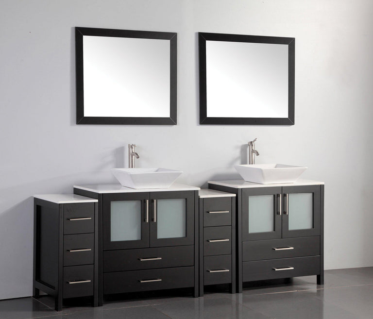 Vanity Art 84 in. Double Sink Vanity Cabinet with Ceramic Vessel Sink & Mirror (Double Cabinet) - Espresso, VA3130-84E