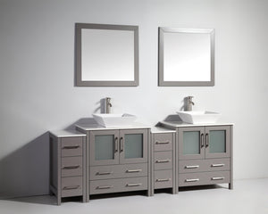 Vanity Art 84 in. Double Sink Vanity Cabinet with Ceramic Vessel Sink & Mirror (Double Cabinet) - Grey, VA3130-84G