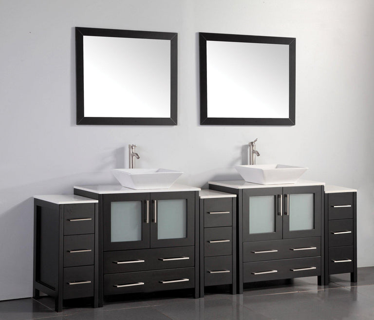 Vanity Art 96 in. Double Sink Vanity Cabinet with Ceramic Vessel Sink ...
