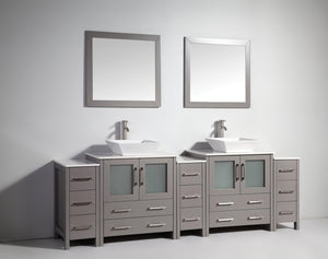 Vanity Art 96 in. Double Sink Vanity Cabinet with Ceramic Vessel Sink & Mirror - Grey, VA3130-96G