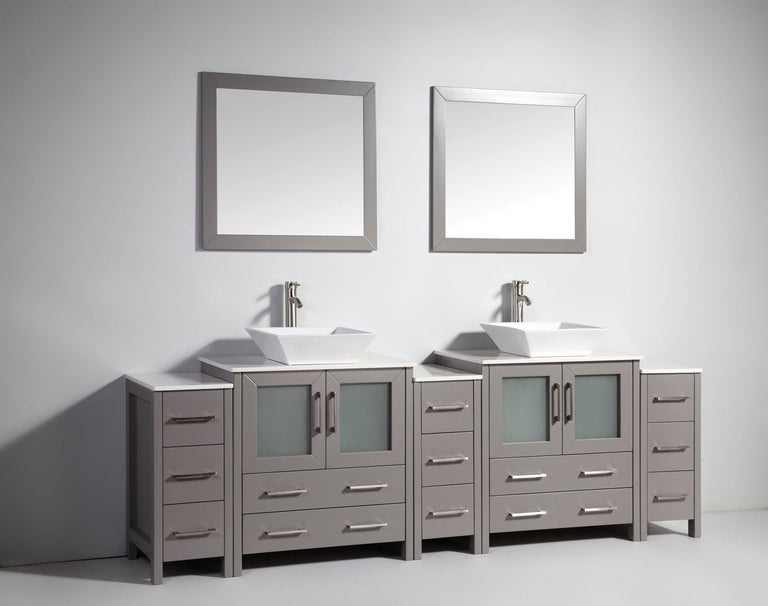 Vanity Art 96 in. Double Sink Vanity Cabinet with Ceramic Vessel Sink & Mirror - Grey, VA3130-96G