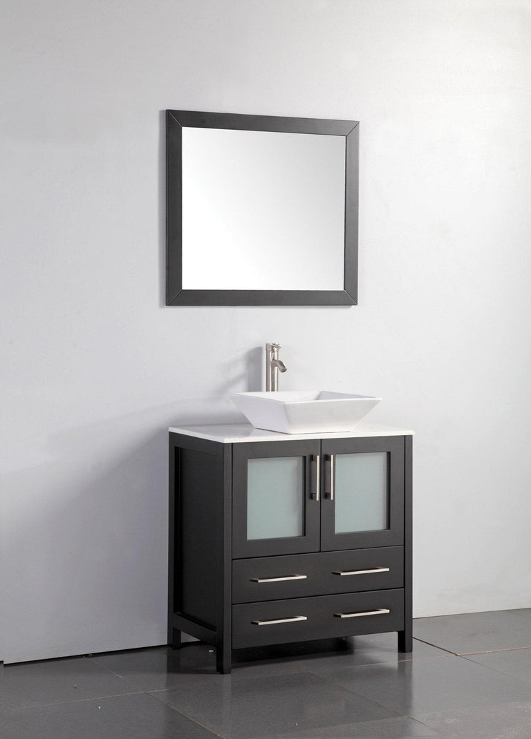 Vanity Art 30 in. Single Sink Vanity Cabinet with Ceramic Vessel Sink & Mirror - Espresso, VA3130E