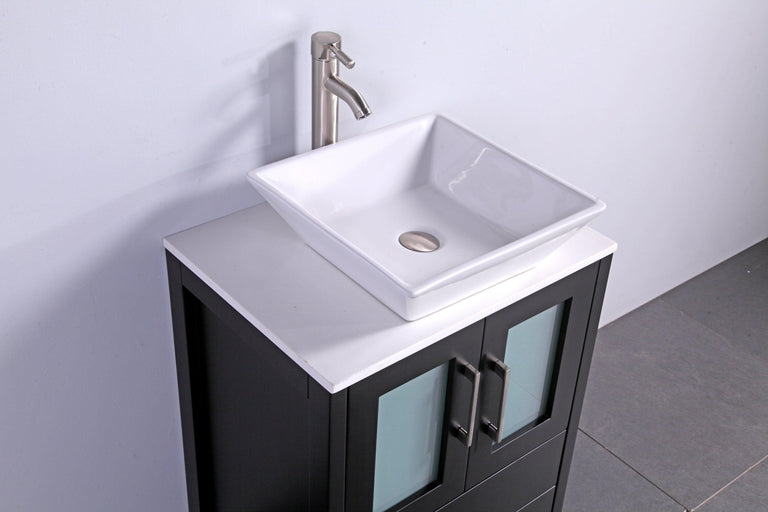 Vanity Art 30 in. Single Sink Vanity Cabinet with Ceramic Vessel Sink & Mirror - Espresso, VA3130E