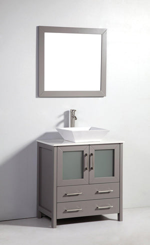 Vanity Art 30 in. Single Sink Vanity Cabinet with Ceramic Vessel Sink & Mirror - Grey, VA3130G