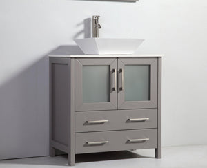 Vanity Art 30 in. Single Sink Vanity Cabinet with Ceramic Vessel Sink & Mirror - Grey, VA3130G
