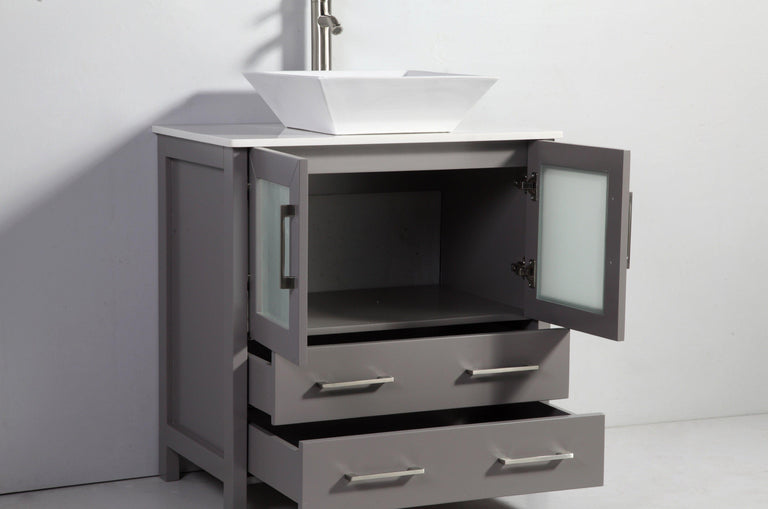 Vanity Art 30 in. Single Sink Vanity Cabinet with Ceramic Vessel Sink & Mirror - Grey, VA3130G