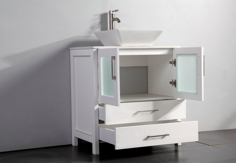Vanity Art 30 in. Single Sink Vanity Cabinet with Ceramic Vessel Sink & Mirror - White, VA3130W