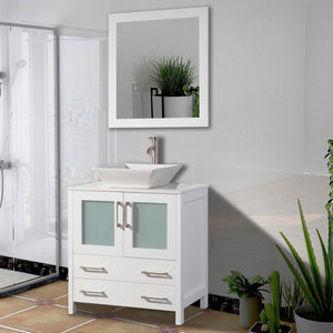 Vanity Art 30 in. Single Sink Vanity Cabinet with Ceramic Vessel Sink & Mirror - White, VA3130W