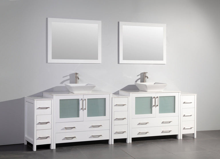 Vanity Art 108 in. Double Sink Vanity Cabinet with Ceramic Vessel Sink & Mirror - White, VA3136-108W