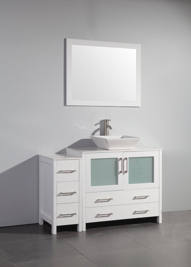 Vanity Art 48 in. Single Sink Vanity Cabinet (Wide) with Ceramic Vessel Sink & Mirror - White, VA3136-48W