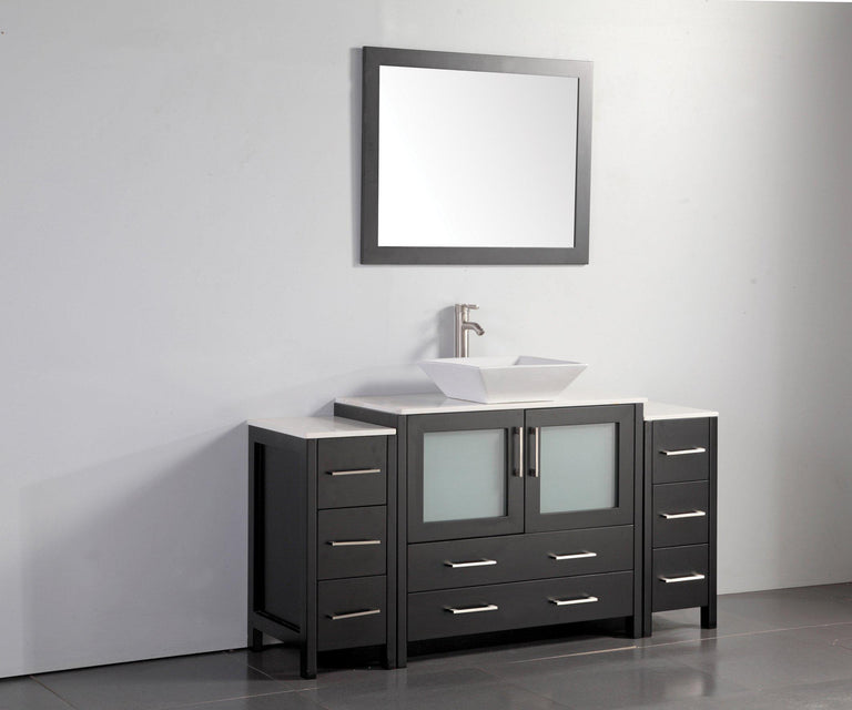 Vanity Art 60 in. Single Sink Vanity Cabinet (Wide) with Ceramic Vessel Sink & Mirror - Espresso, VA3136-60E