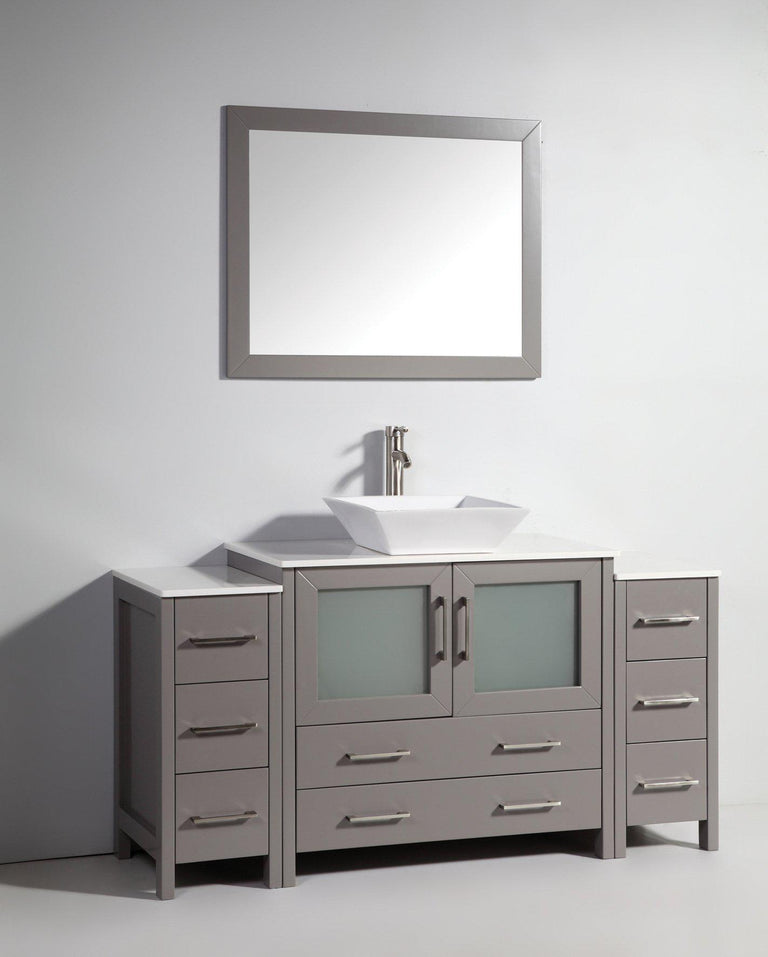 Vanity Art 60 in. Single Sink Vanity Cabinet (Wide) with Ceramic Vessel Sink & Mirror - Grey, VA3136-60G