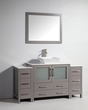 Vanity Art 60 in. Single Sink Vanity Cabinet (Wide) with Ceramic Vessel Sink & Mirror - Grey, VA3136-60G