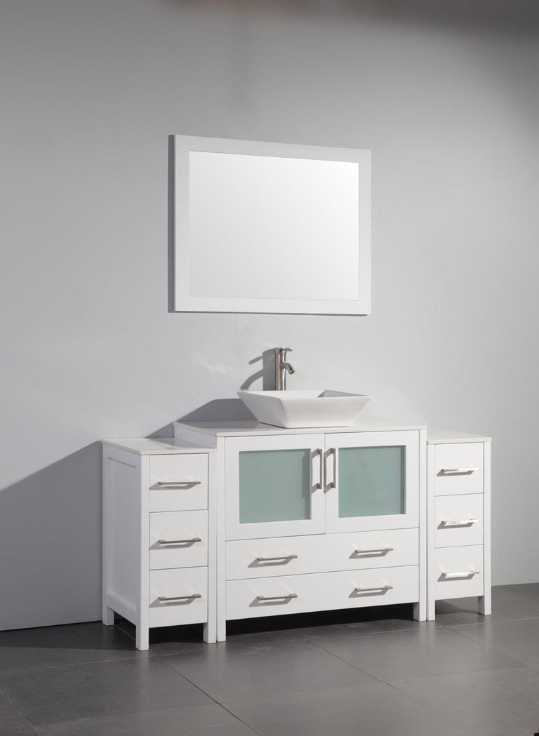 Vanity Art 60 in. Single Sink Vanity Cabinet (Wide) with Ceramic Vessel Sink & Mirror - White, VA3136-60W
