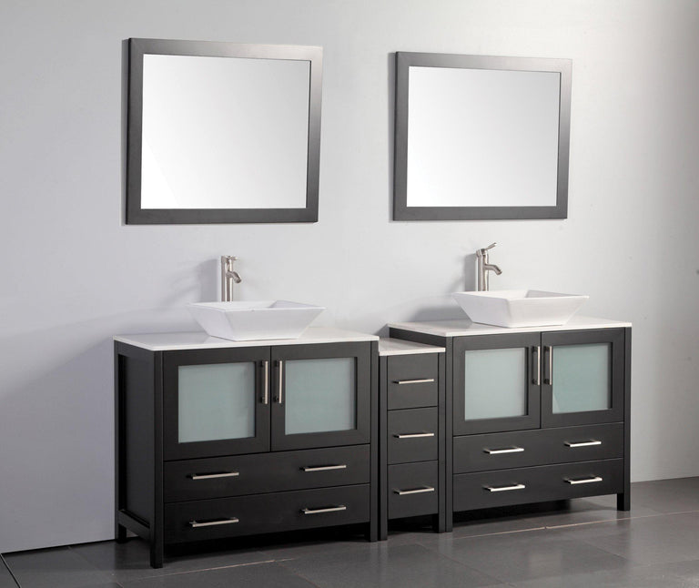 Vanity Art 84 in. Double Sink Vanity Cabinet (Wide) with Ceramic Vessel Sink & Mirror - Espresso, VA3136-84E