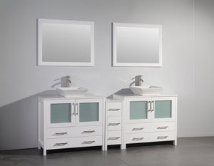 Vanity Art 84 in. Double Sink Vanity Cabinet (Wide) with Ceramic Vessel Sink & Mirror - White, VA3136-84W