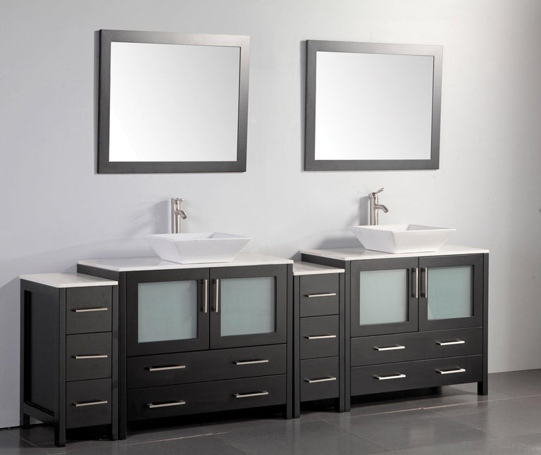 Vanity Art 96 in. Double Sink Vanity Cabinet (Wide) with Ceramic Vessel Sink & Mirror - Espresso, VA3136-96E