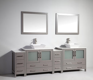 Vanity Art 96 in. Double Sink Vanity Cabinet (Wide) with Ceramic Vessel Sink & Mirror - Grey, VA3136-96G