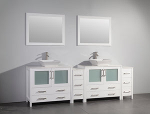 Vanity Art 96 in. Double Sink Vanity Cabinet (Wide) with Ceramic Vessel Sink & Mirror - White, VA3136-96W