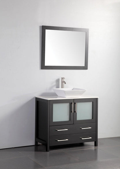 Vanity Art 36 in. Single Sink Vanity Cabinet (Wide) with Ceramic Vessel Sink & Mirror - Espresso, VA3136E