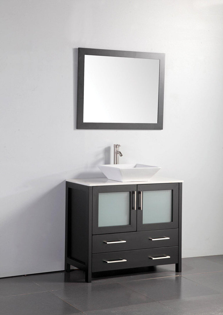 Vanity Art 36 in. Single Sink Vanity Cabinet (Wide) with Ceramic Vessel Sink & Mirror - Espresso, VA3136E