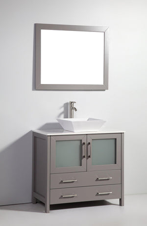 Vanity Art 36 in. Single Sink Vanity Cabinet (Wide) with Ceramic Vessel Sink & Mirror - Grey, VA3136G