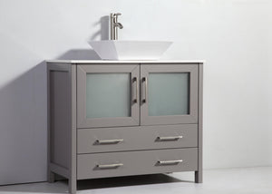Vanity Art 36 in. Single Sink Vanity Cabinet (Wide) with Ceramic Vessel Sink & Mirror - Grey, VA3136G