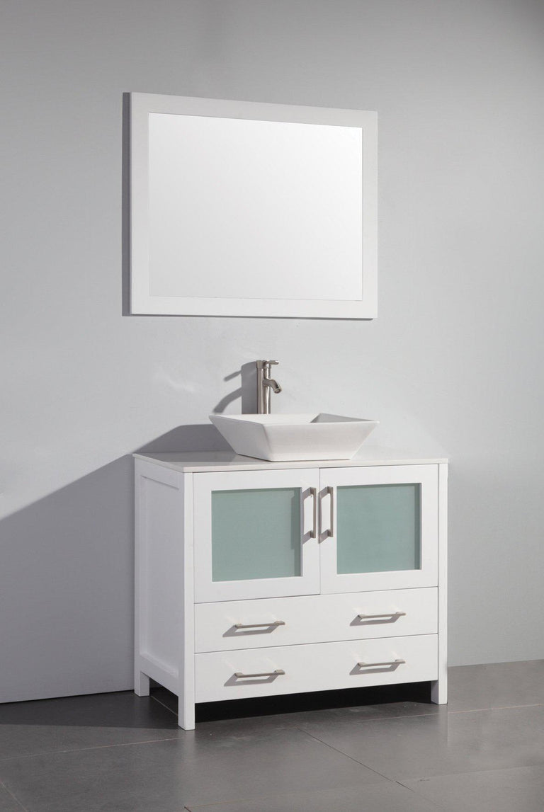 Vanity Art 36 in. Single Sink Vanity Cabinet (Wide) with Ceramic Vessel Sink & Mirror - White, VA3136W