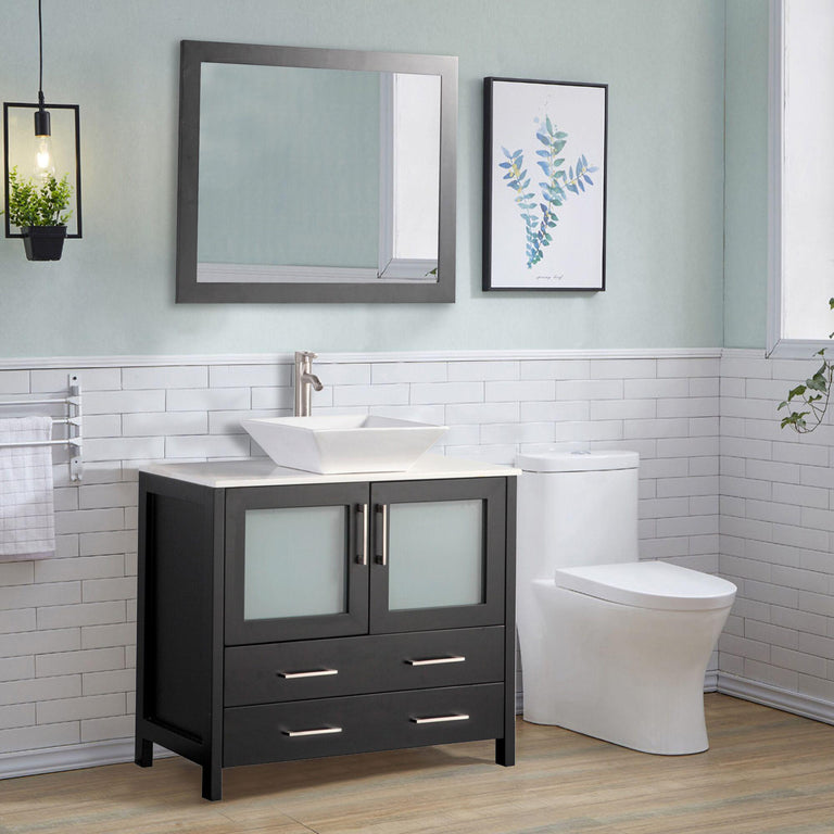 Vanity Art 36 in. Single Sink Vanity Cabinet (Wide) with Ceramic Vessel Sink & Mirror - Espresso, VA3136E