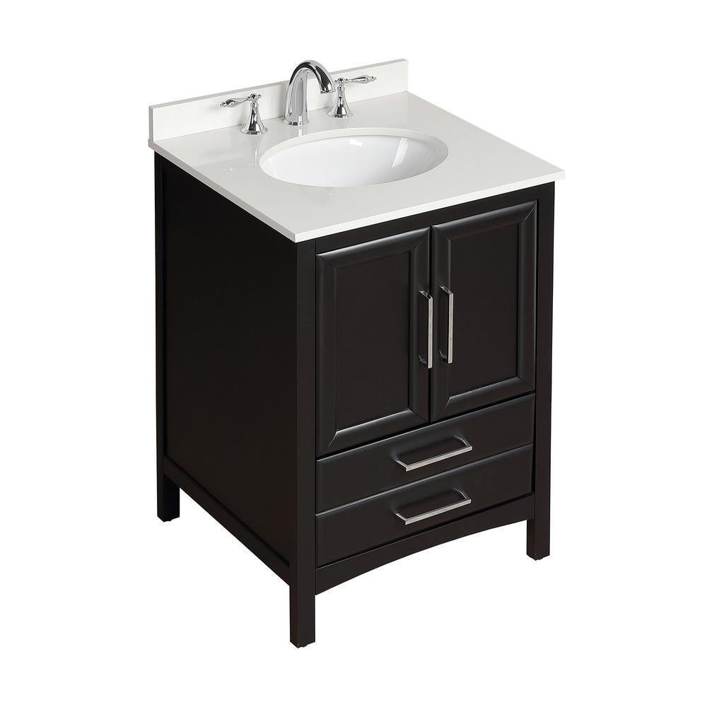 24 in. W x 22 in. D x 35 in. H Bath Vanity in Espresso with Vanity Top in White Cultured Marble with White Basin