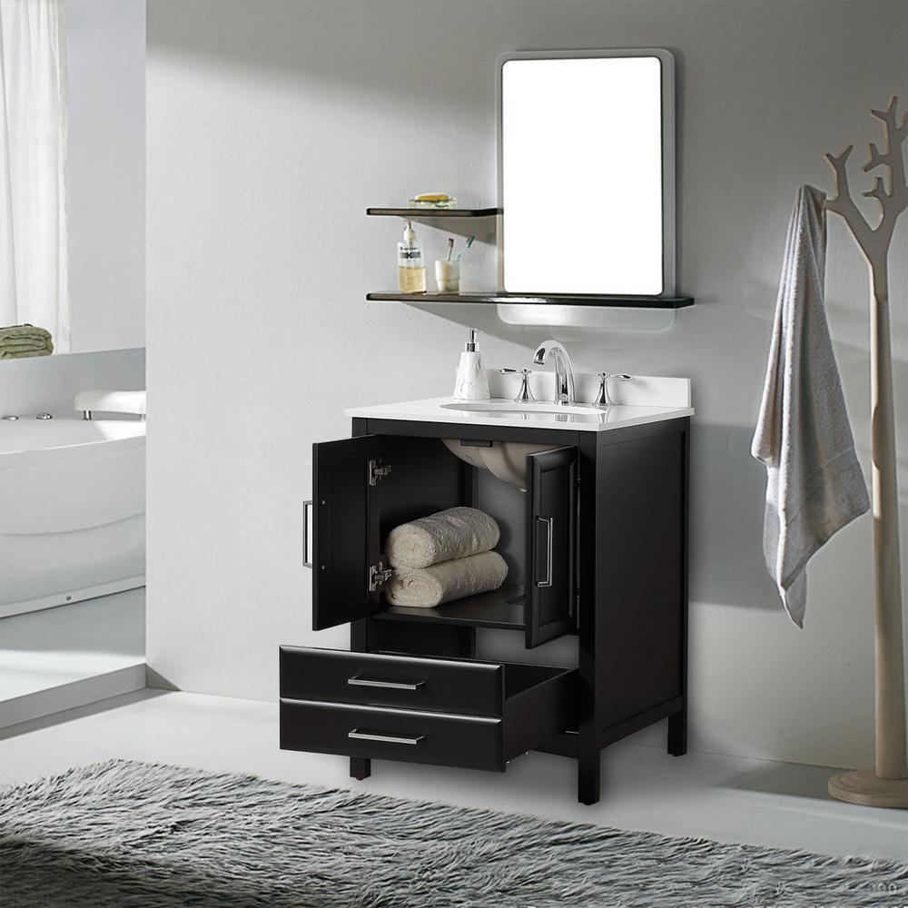 24 in. W x 22 in. D x 35 in. H Bath Vanity in Espresso with Vanity Top in White Cultured Marble with White Basin