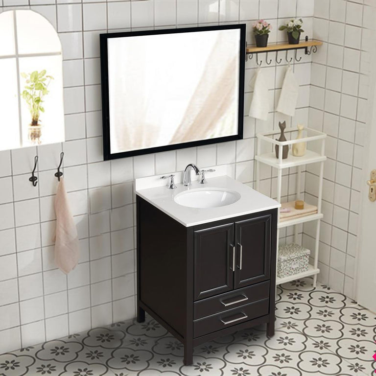 24 in. W x 22 in. D x 35 in. H Bath Vanity in Espresso with Vanity Top in White Cultured Marble with White Basin
