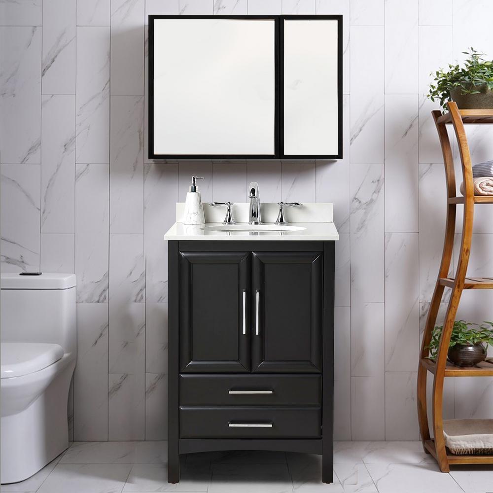 24 in. W x 22 in. D x 35 in. H Bath Vanity in Espresso with Vanity Top in White Cultured Marble with White Basin