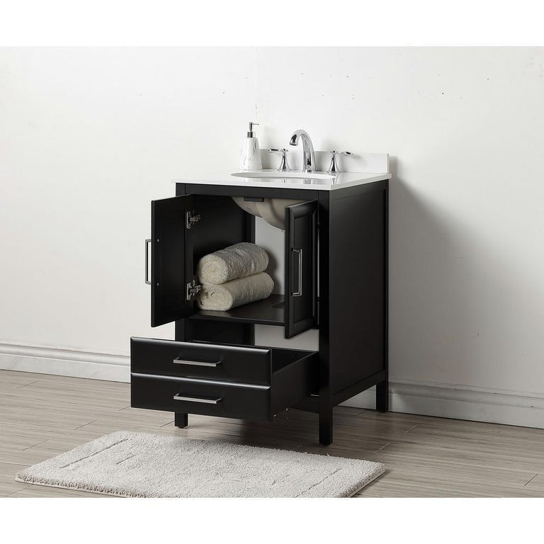 24 in. W x 22 in. D x 35 in. H Bath Vanity in Espresso with Vanity Top in White Cultured Marble with White Basin