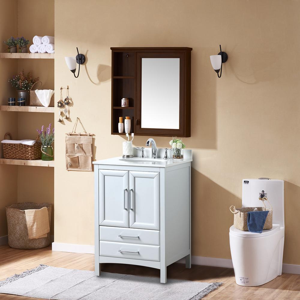 Rochefort 24 in. W x 22 in. D x 35 in. H Bath Vanity in Grey with Vanity Top in White Cultured Marble with White Basin